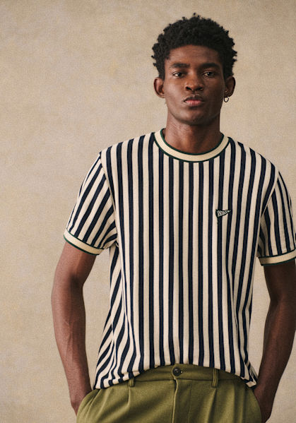 seyto Tulle layered striped shirt サイズ2 Morel T-Shirt - Ecru with Blue / Red Stripes - Organic cotton