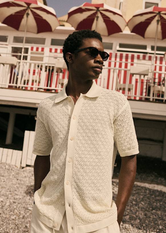 サルセーションY11 Mesh Knit Top Nurel Mesh shirt - Ecru - Organic cotton - organic textile - Sézane