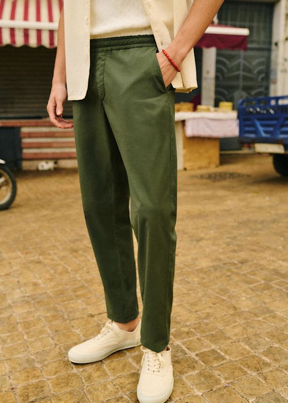 Danny Seersucker Casual pants - Olive Green - Organic cotton