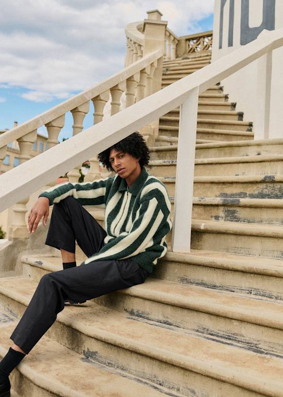 Weslin Cardigan - Green / Ecru - Wool - Sézane