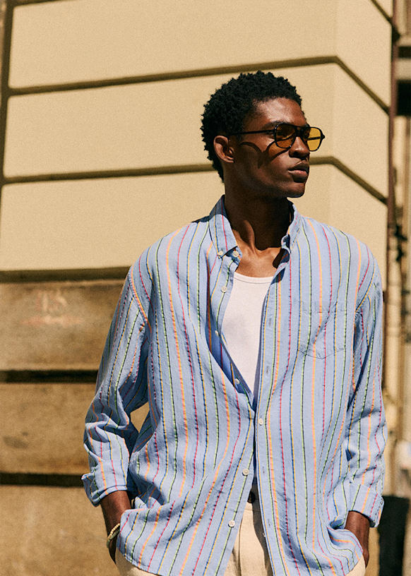 Charlie Shirt - Blue Stripes Multicoloured - Lyocell - Sézane