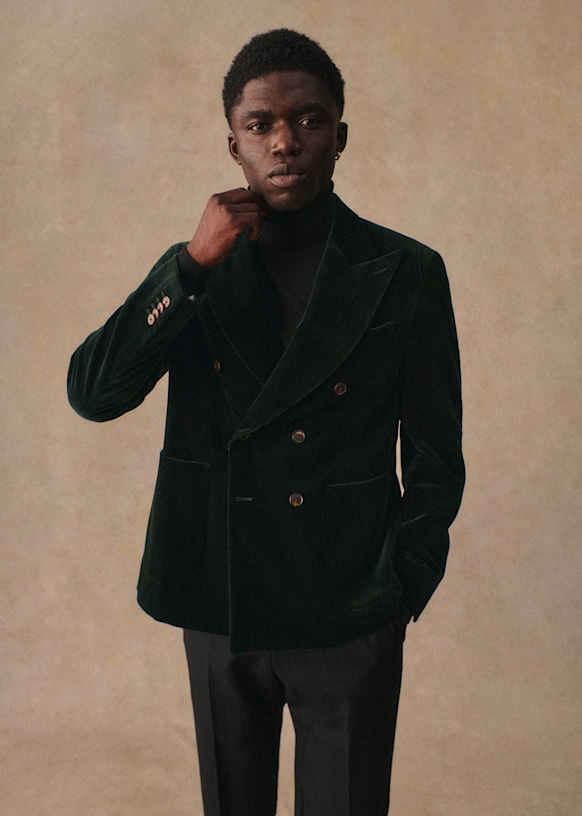 Hampton スーツジャケット - ダークグリーンベルベット - コットン