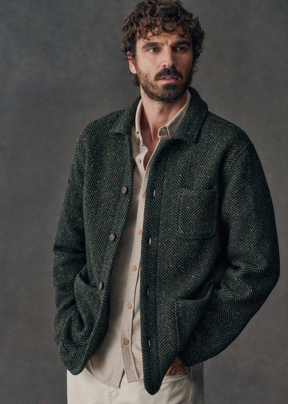 Nelson Jacket - Green Chevrons - Wool - Sézane