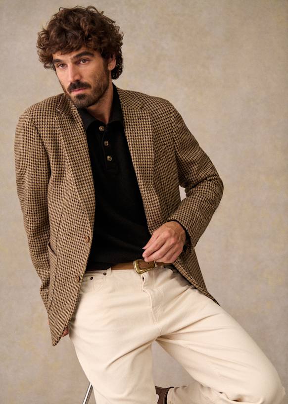 Beige houndstooth blazer hot sale