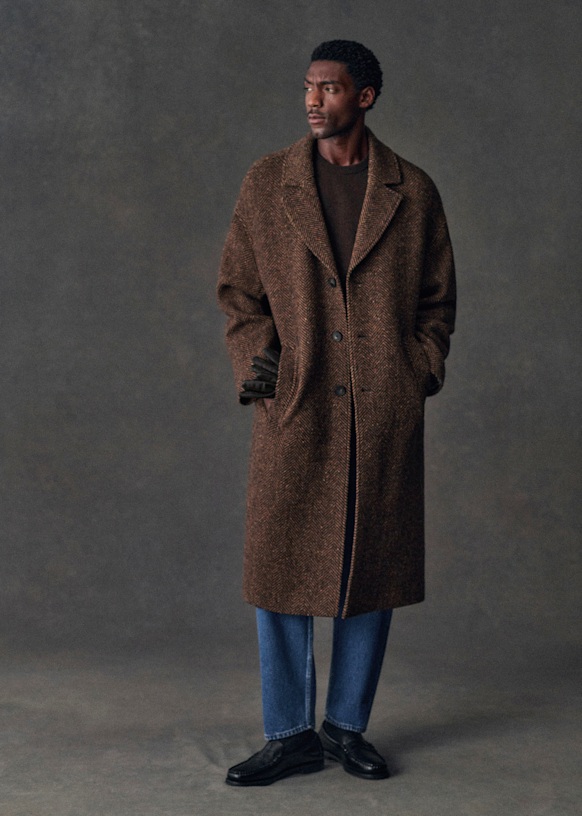 Hugh Coat - Herringbone Brown - Wool - Sézane