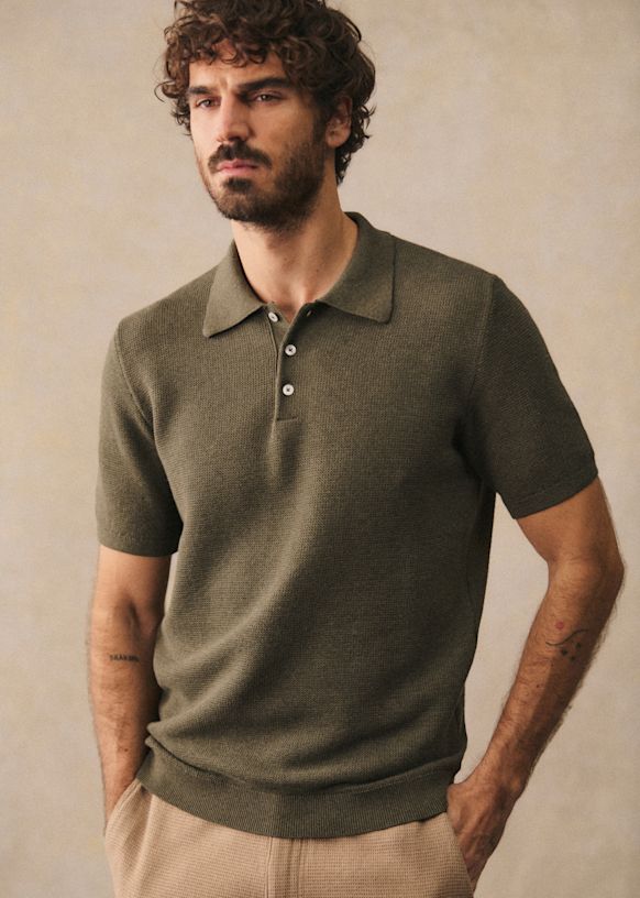 Sawyer Polo - Mottled Khaki - Organic cotton - organic textile