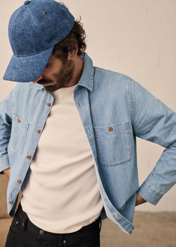Faded Cotton Denim Casual Shirt