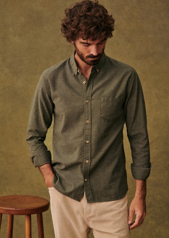 Chemise Charlie Flanelle Kaki Coton Octobre Editions