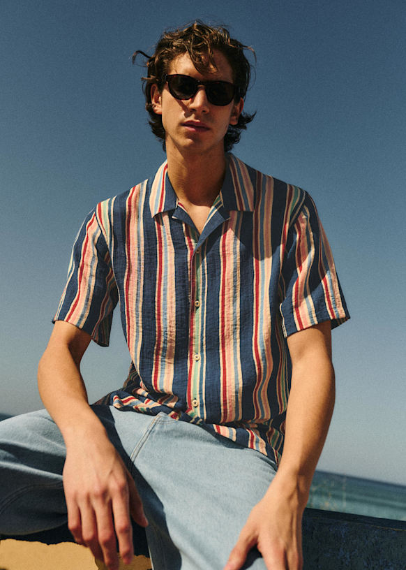 Holt Shirt - Blue / Red / Pink Stripes - Viscose - Sézane