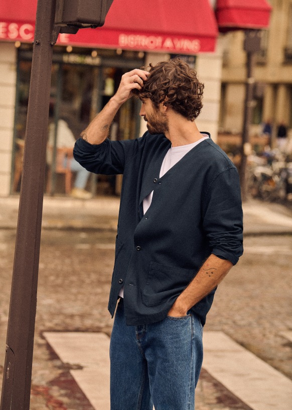 Germain ジャケット - ネイビー - コットン - Sézane