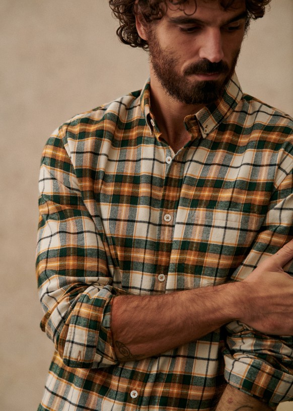 Blouse Charlie geruite flanel Ecru Groen Oranje Katoen Sezane