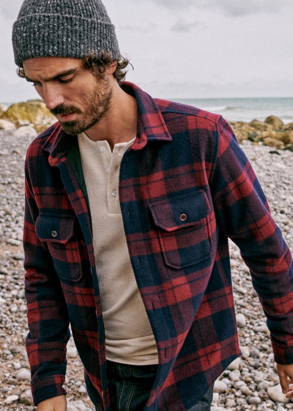 Chemise Moore - Carreaux Marine Rouge - Laine Mélangée - Octobre Éditions