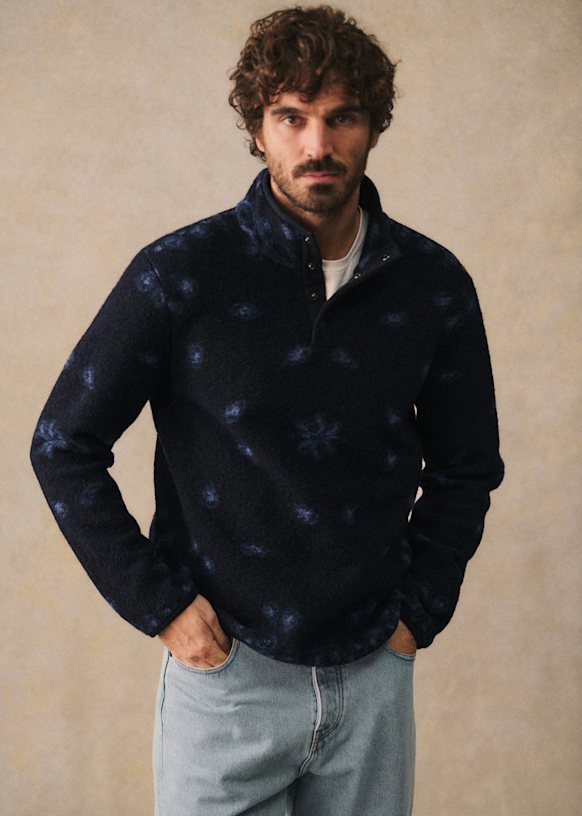 Tucker Fleece - Navy Paisley Blue - Wool - Octobre Éditions