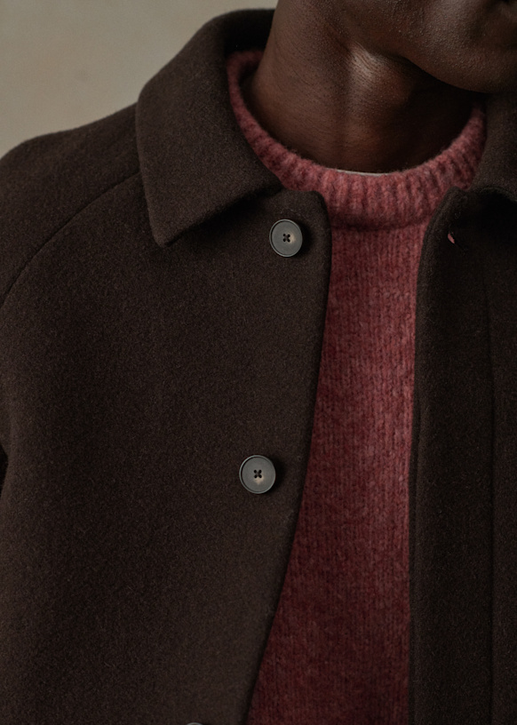 Weldon Coat - Khaki / Brown houndstooth - Wool - Octobre Éditions