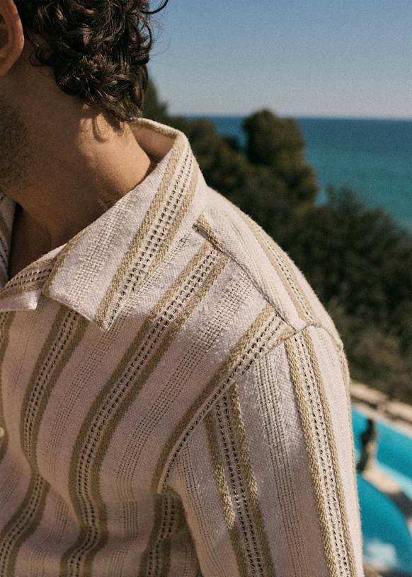 Chemise Holt Texturée Écru Rayures Beiges Coton Sézane