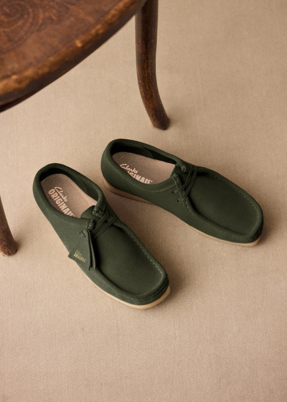 Clarks Wallabee Loafers Green Leather Sezane