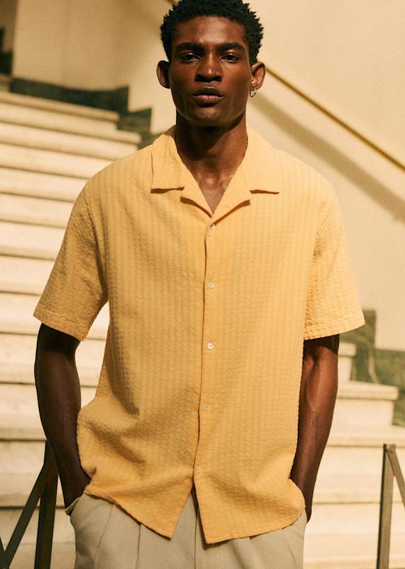 Holt Textured Shirt - Beige Rust Stripes - Cotton - Sézane