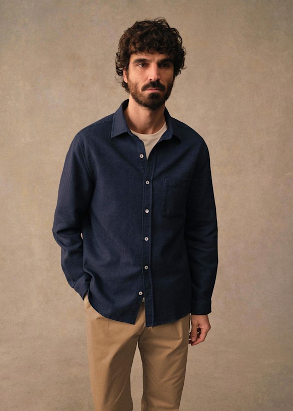 Lars Waffle Shirt - Mottled Blue - Cotton - Sézane