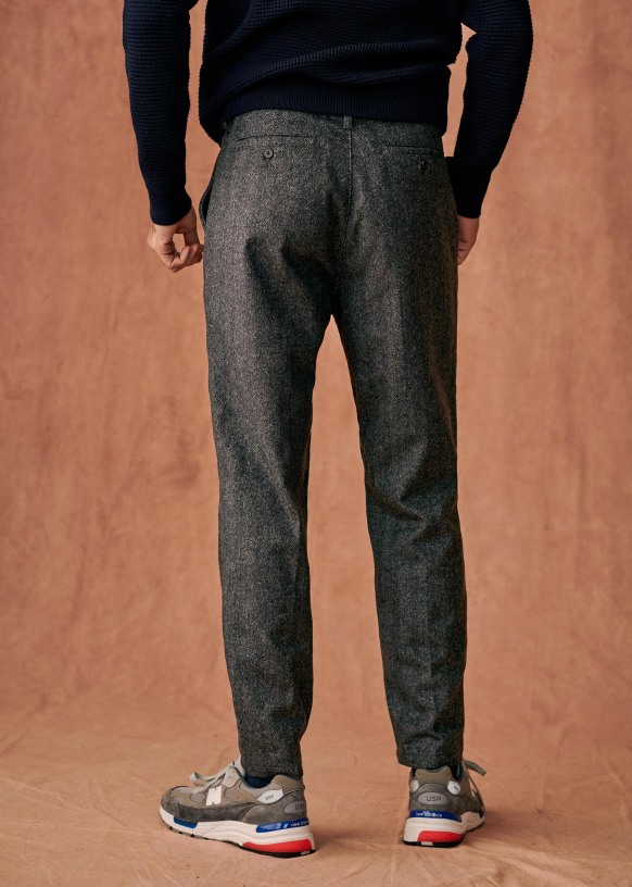 Thurso パンツ - チャコールグレー ヘリンボーン - ウール - Sézane