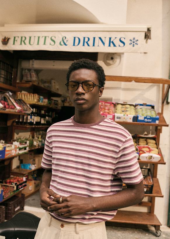 Lambro T-Shirt - Ecru / Aubergine / Vintage Pink Stripes - Organic