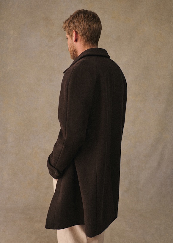 Weldon Coat - Khaki / Brown houndstooth - Wool - Octobre Éditions