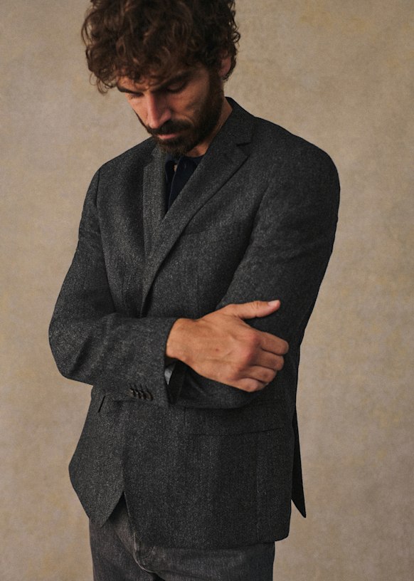 Lucas Tweed Jacket - Mottled Blue - Wool - Octobre Éditions