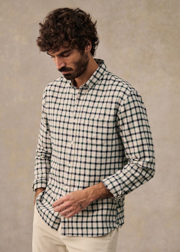 Blouse Charlie geruite flanel Beige Marineblauw Groen Katoen Sezane