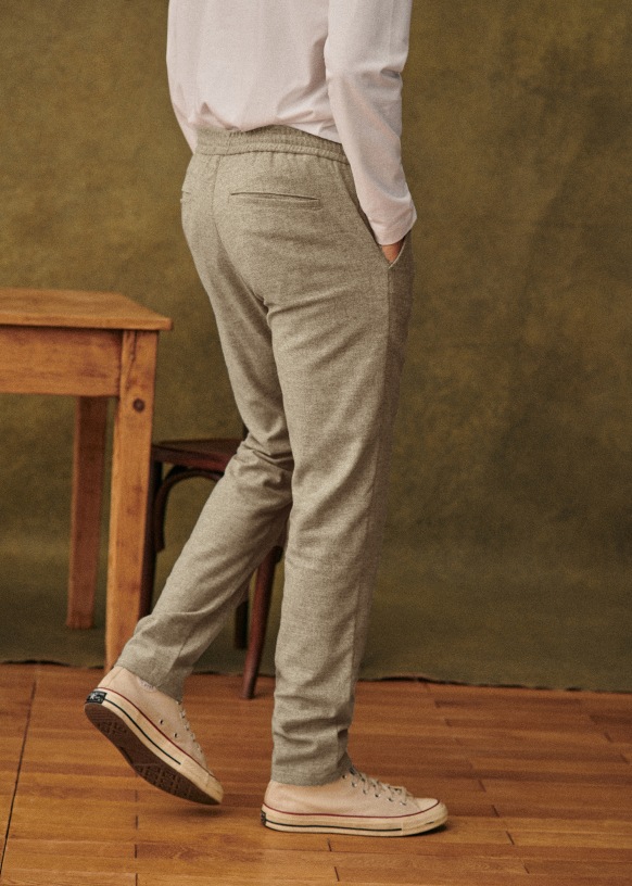 Pantalon en coton marron pied-de-poule / carreaux