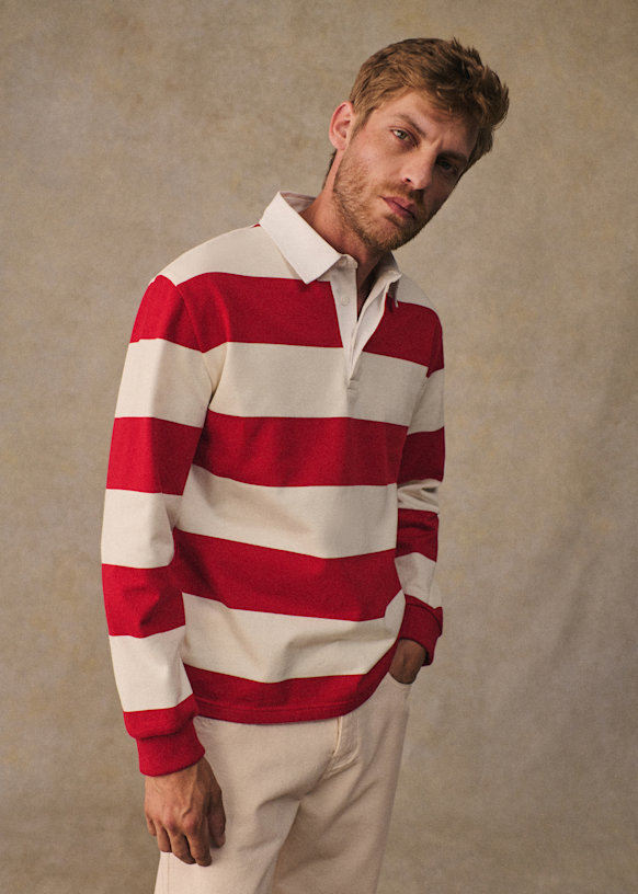 Polo Talon - Écru/ Rouge - Coton Biologique - Octobre Éditions