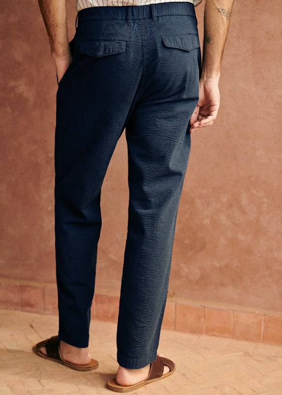 Shane Trousers - Navy Seersucker - Cotton - Sézane