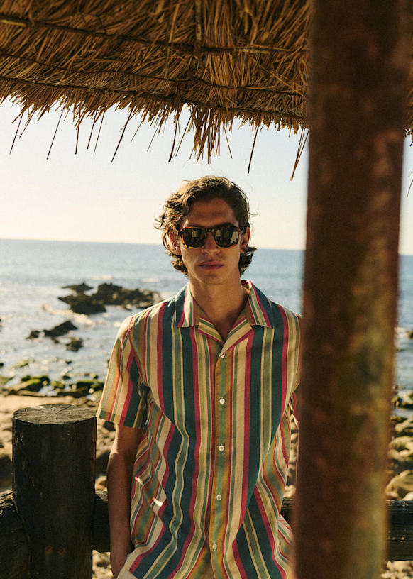Holt Shirt - Blue Red Stripes - Linen - Sézane