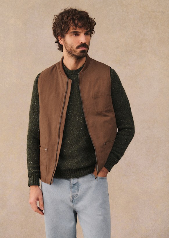 【HAVERSACK】642400 リネンカルゼスリーブレスジャケット Linen kersey sleeveless jacketベスト Women's Zip Up Jacket with Pockets Sleeveless Anorak Utility Vest