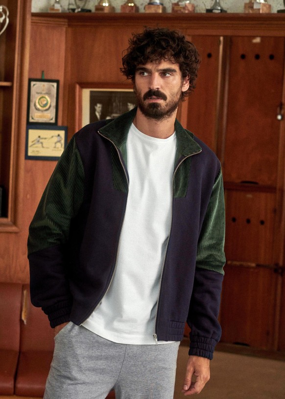 Wally Sweatshirt Navy Corduroy Green Cotton S zane