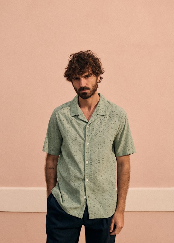Holt Shirt - Clay Green Embroidery - Cotton - Sézane