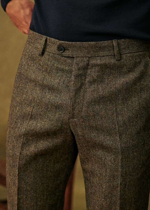Mens Trousers - Brown Herringbone Tweed