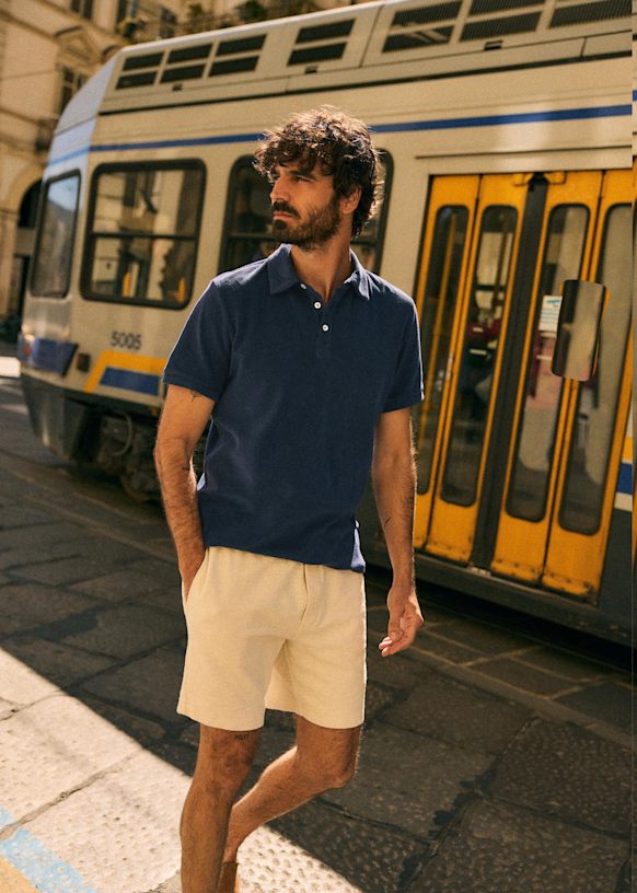Priam Shorts - Natural Camel Embroidery - Cotton - Octobre Éditions