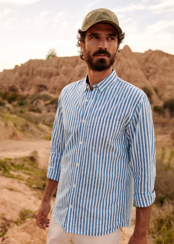 Chemise Charlie Coton Lin Rayures Bleues Coton Biologique Octobre Editions
