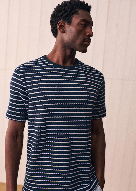 Varon T-Shirt - Navy White Stripes - Cotton - Octobre Éditions