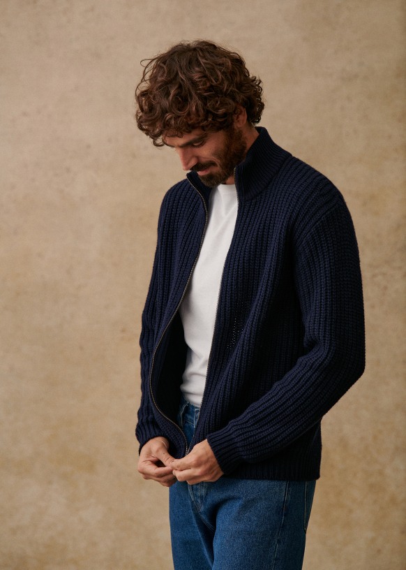 Matteo Cardigan - Navy - Recycled wool - Octobre Éditions