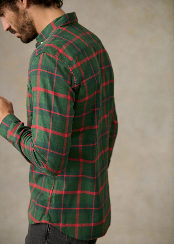 Checked Flannel Charlie Shirt - Green / Red - Cotton
