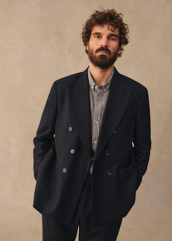 Hampton Suit jacket - Navy White Stripes - Organic Cotton - Sézane