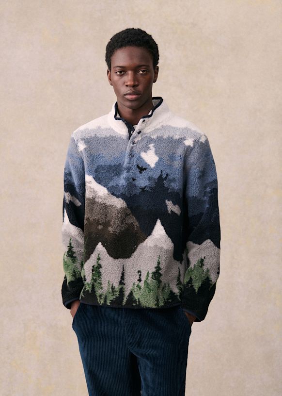 Tucker Fleece Mountain print Recycled polyester Sezane