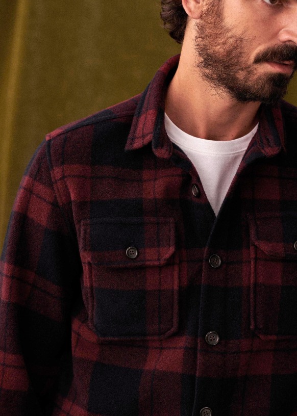 Moore Shirt - Red / Navy Checks - Wool Blend - Octobre Éditions