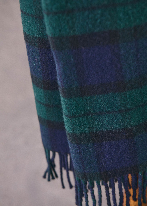 Alsek Scarf - Navy / Green tartan - GRS certified recycled wool