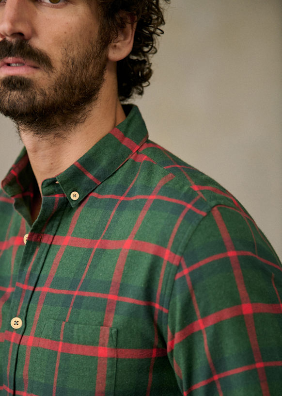 Checked Flannel Charlie Shirt - Beige / Navy / Green