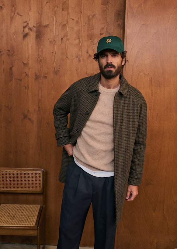 Weldon Coat - Khaki / Brown houndstooth - Wool - Sézane