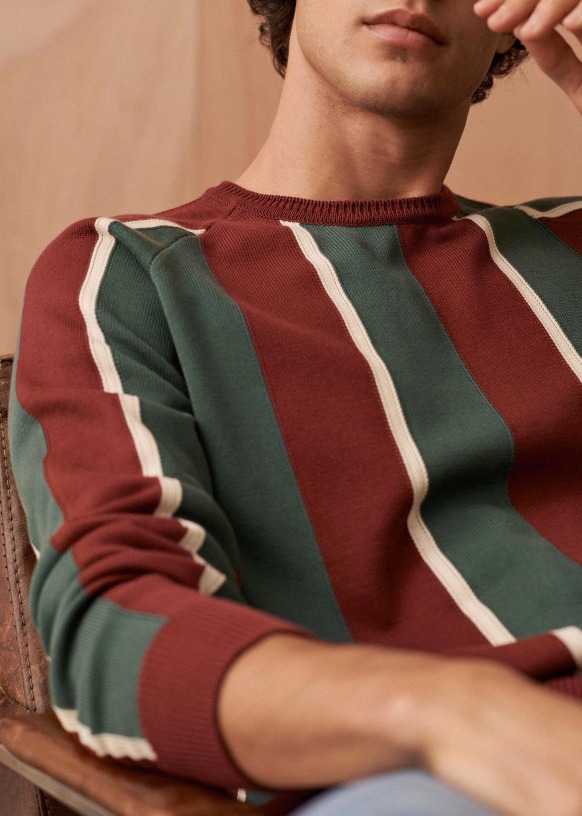 Ashby Sweater - Burgundy / Ecru / Green - Cotton - Octobre Éditions