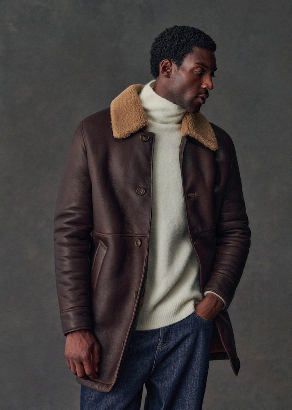 Oberon Coat - Chocolate - Sheep leather - Sézane