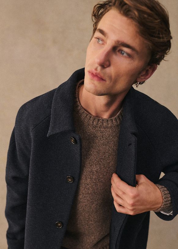 Weldon Coat - Khaki / Brown houndstooth - Wool - Octobre Éditions