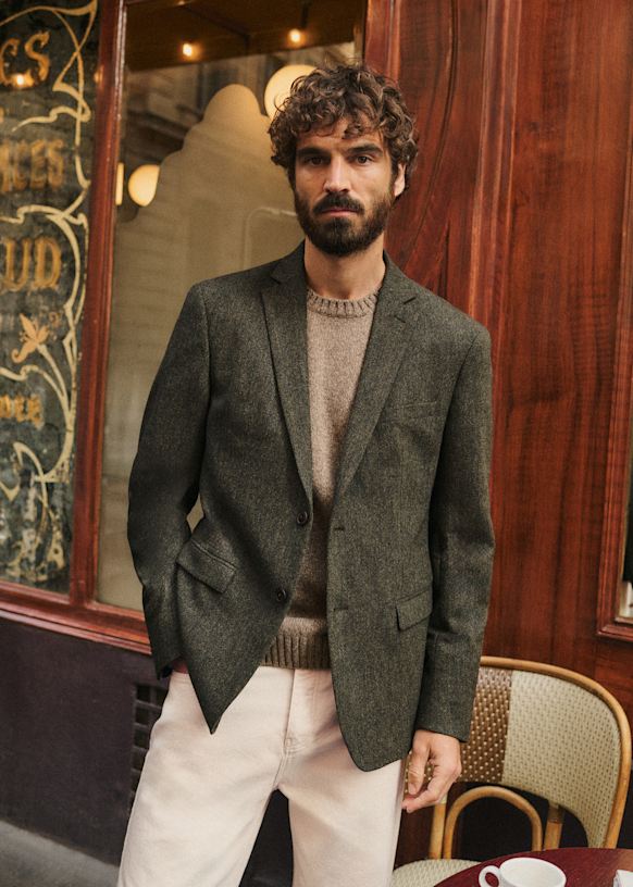 olive green dress jacket Lucas Tweed - - Wool dusty-products